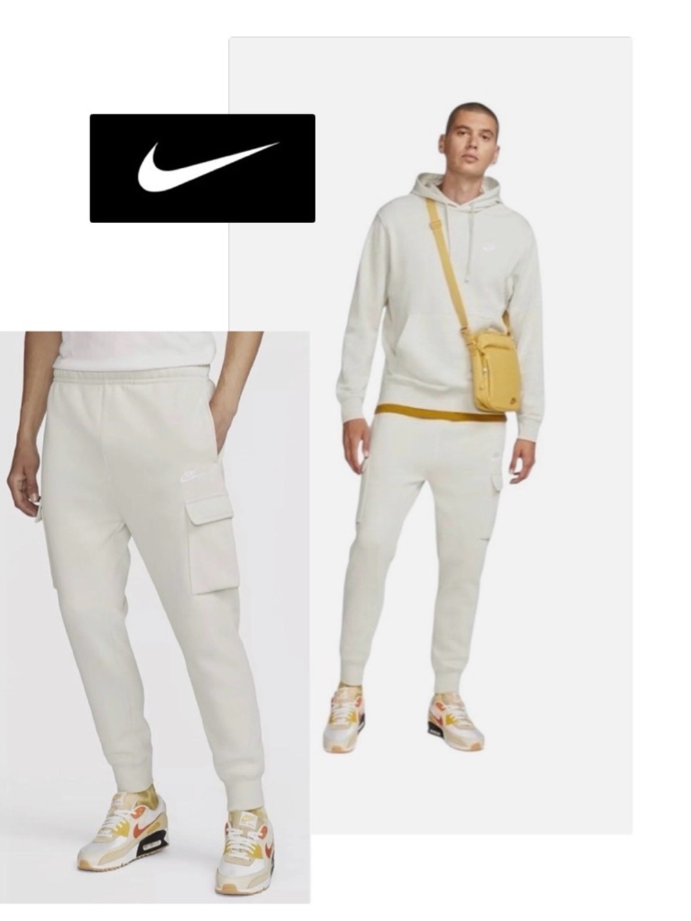 NWT [Nike] Sportswear Club Fleece Cargo Sweats Sweatpants, Light Bone Men’s 2XL